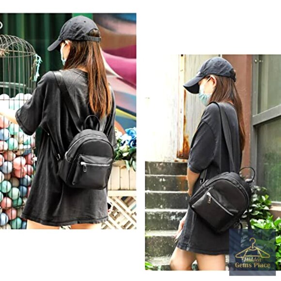 Mini Backpack Purse for Women, Waterproof Polyester, Adjustable Strap, 6 Pockets